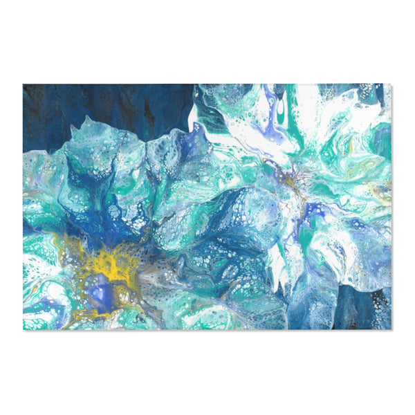 Blue flowers abstract art area rug