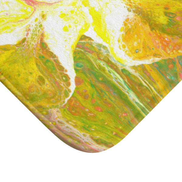 Daffodil abstract art bath mat corner closeup