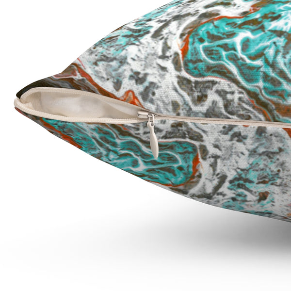 Whitewater abstract art pillow zipper closeup