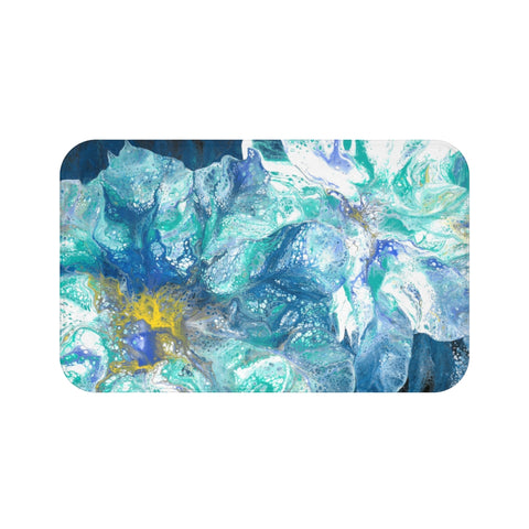 Blue flowers abstract art bath mat