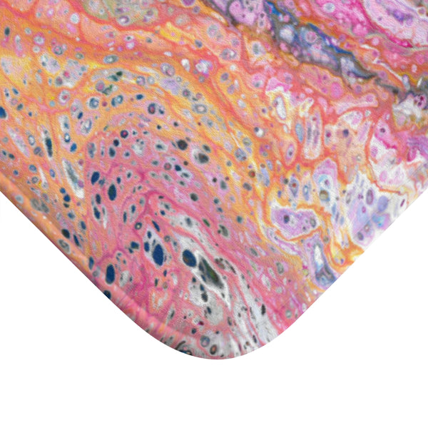 Pink galaxy abstract art bath mat corner closeup