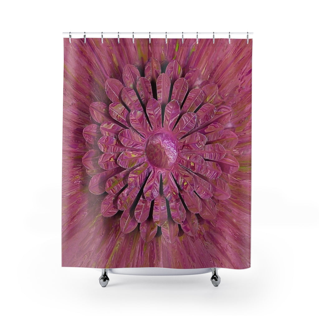 Pink flower shower curtain