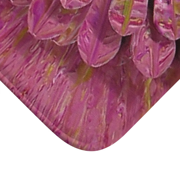 Pink flower bath mat corner closeup