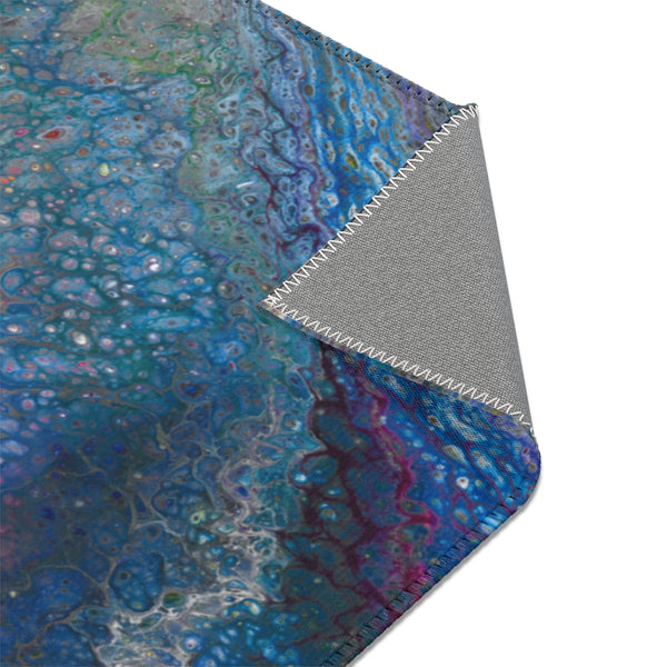 Blue galaxy area rug corner closeup