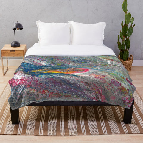 Asteroid abstract sherpa fleece blanket on bed
