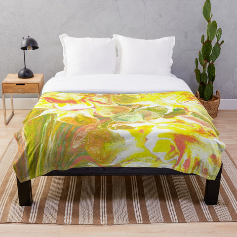 Daffodil abstract art sherpa fleece blanket on bed