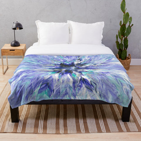 Lavender sherpa fleece blanket on bed
