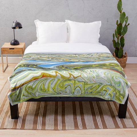 Spring storm abstract sherpa fleece blanket on bed