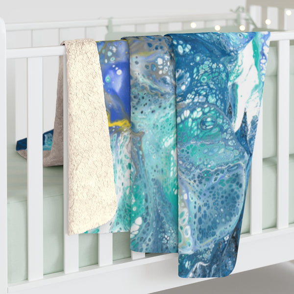 Blue flowers sherpa fleece blanket on baby crib