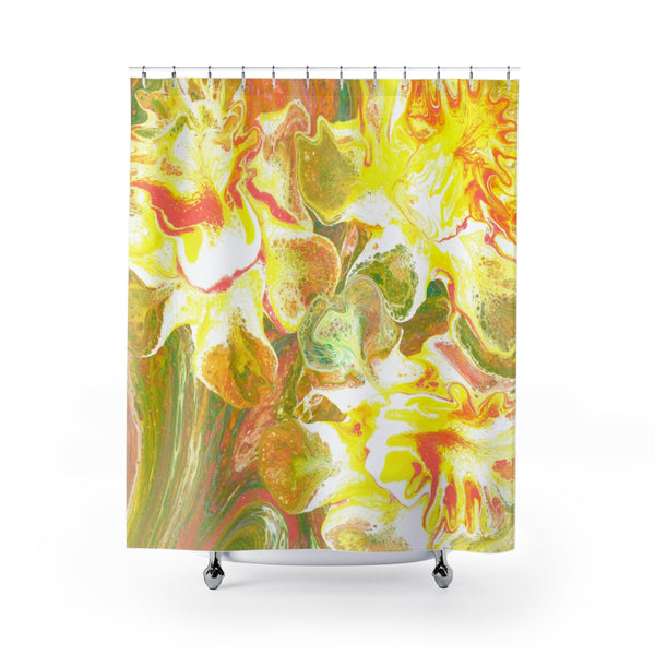 Daffodil abstract art shower curtain